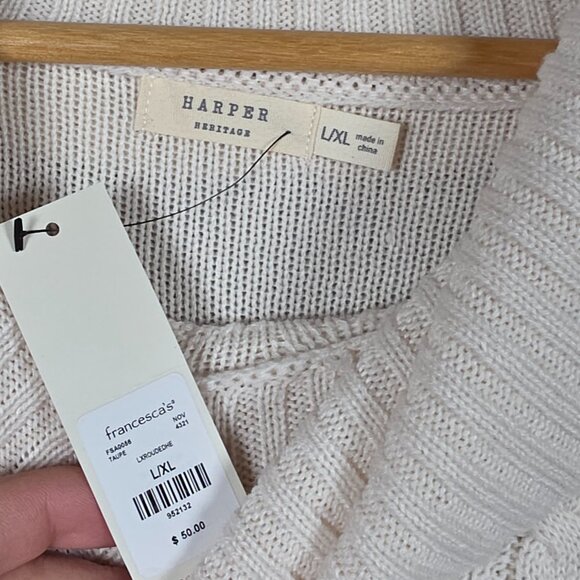 Francescas Sweater Womens Size L/XL Taupe Emma Cable Knit Poncho Cowl Neck NWT - Picture 6 of 9